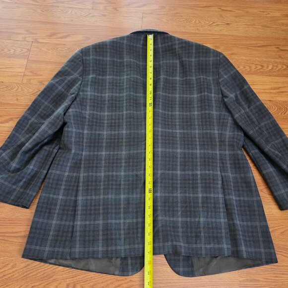 VTG Tweed Jacket XL Brown Beige Windowpane Check 100% Wool Blazer Sport Coat 50R - Picture 14 of 15